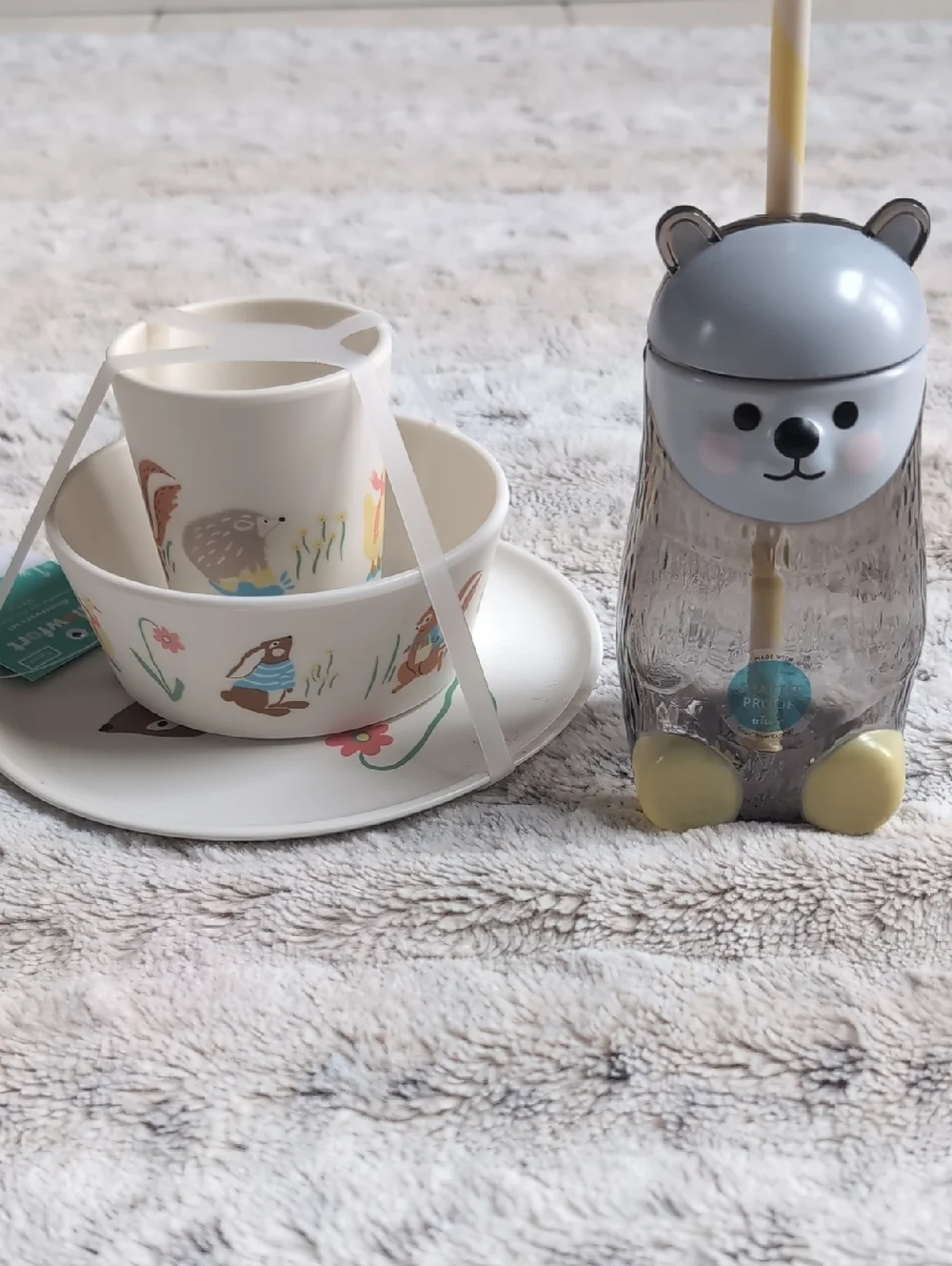 Pillowfort Woodland Animal 3-Piece Dinnerware Set With Bonus Hedgehog Tumbler